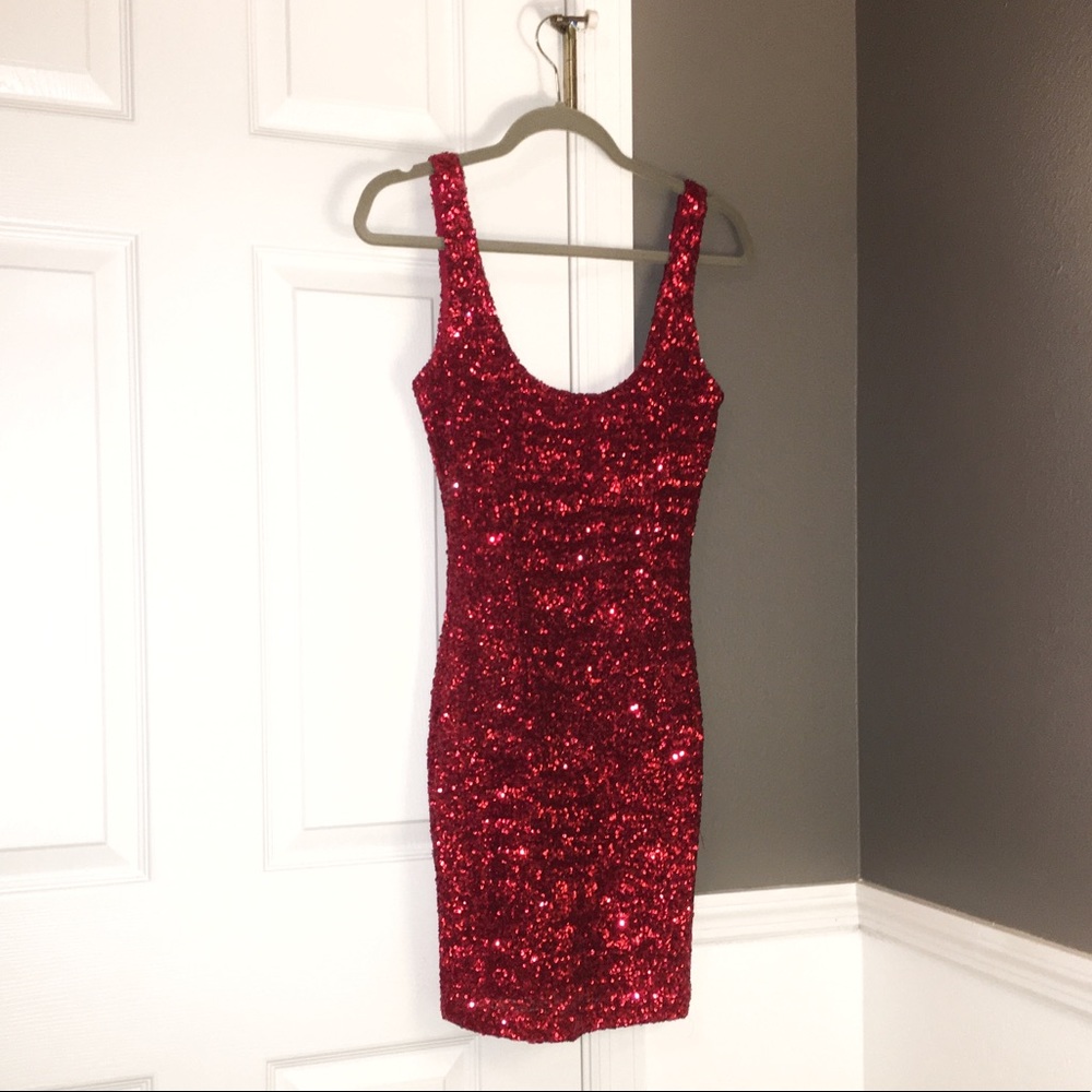 Red sequin mini dress